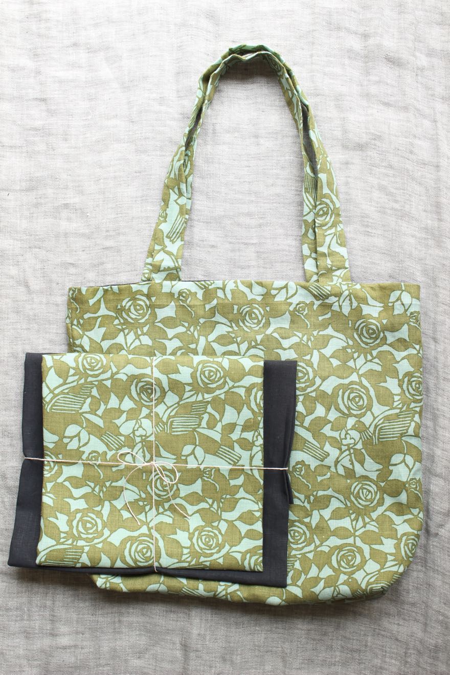 かたかけトートバック薔薇と鳩セット　セージ×モス